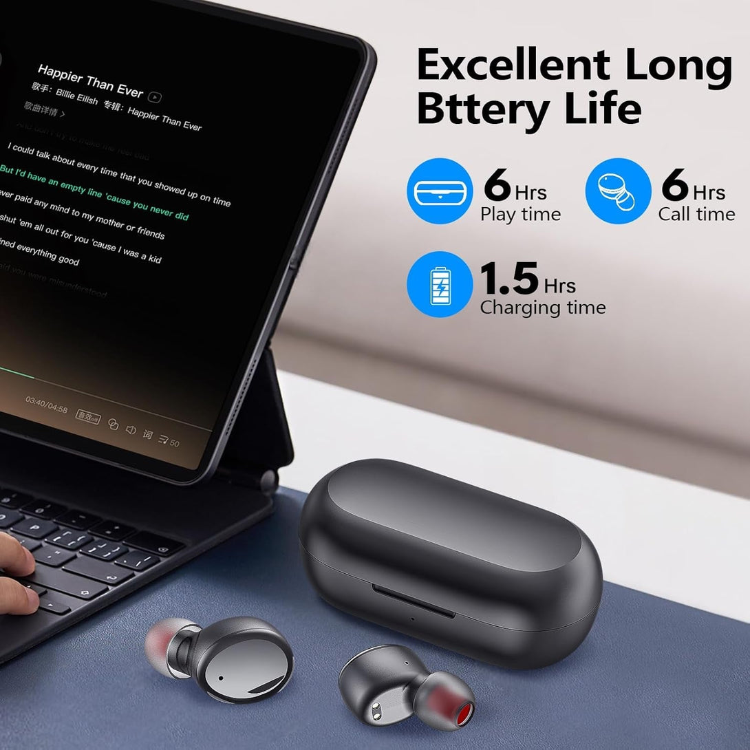 Kurdene Wireless Earbuds Bluetooth 5.3 in Ear Buds Light Weight Headphones,Deep Bass Sound,Built in Mics Headset,Clear Calls Earphones for Sports Workout Glossy Black