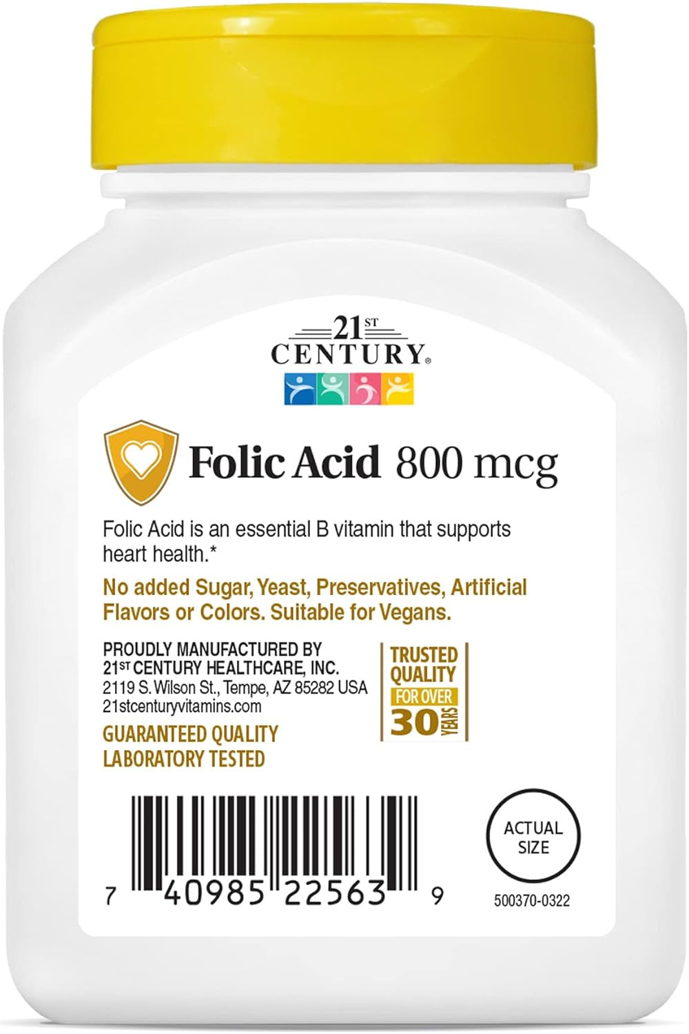 21St Century 800 Mcg Folic Acid Tablets, Assorted, 180 Count