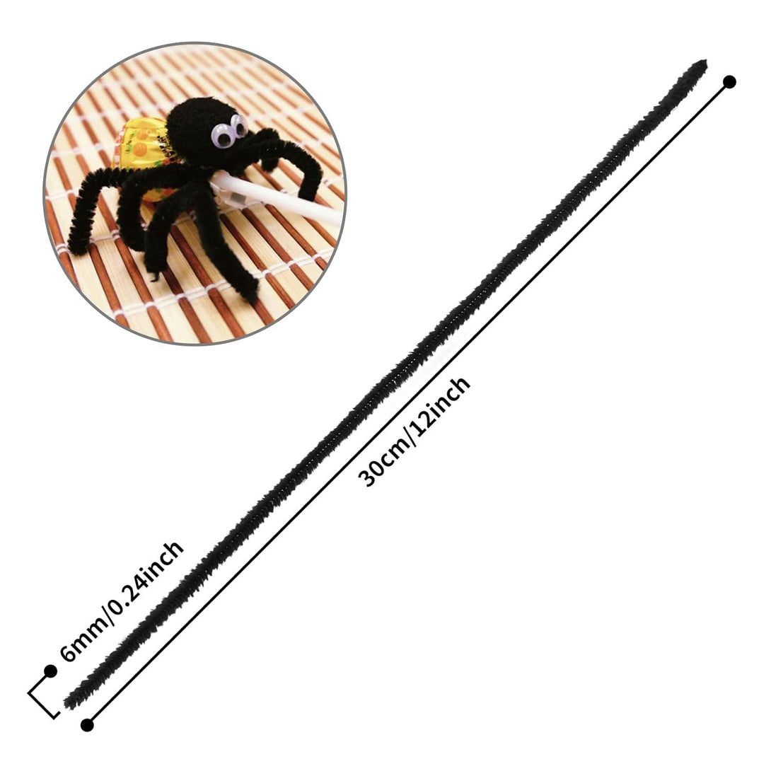 Cuttte Pipe Cleaners Craft Supplies - 300Pcs Black Pipe Cleaners Chenille Stems for Craft Kids DIY Art Supplies (6 Mm X 12 Inch)