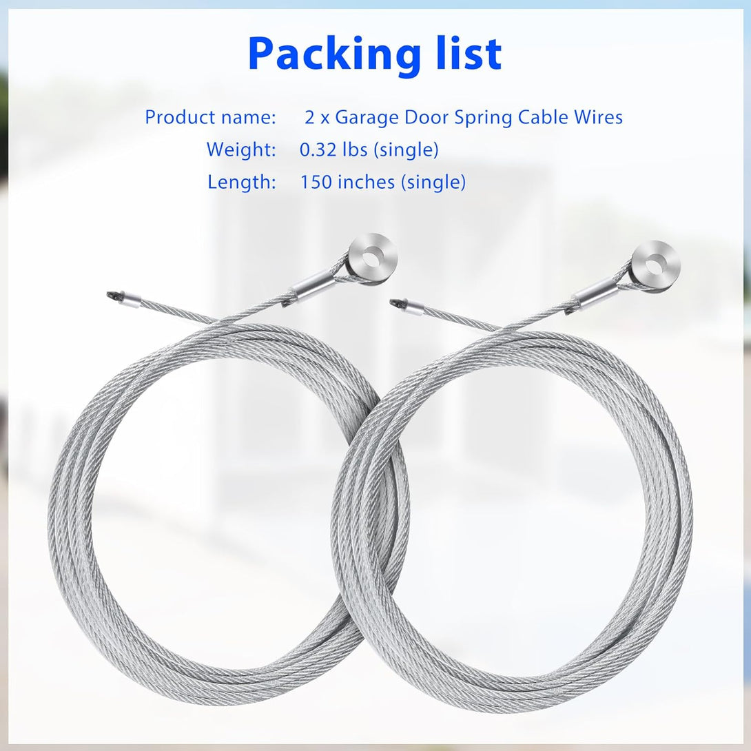 2PCS 150" Garage Door Spring Cable Wire,Enclosed Cargo Trailer Ramp Door Replacement Kit Cables 12.5'