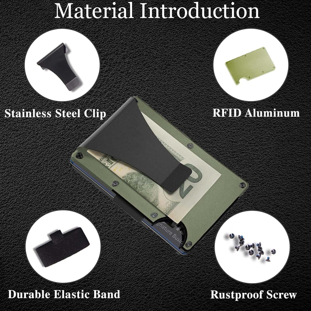 Minimalist Wallet with RFID Blocking for Men,Slim Credit Card Holder with Aluminum Money Clip Wallet for Men and Women,Metal Wallets for Mens Front Pocket as Gifts (Army Green)