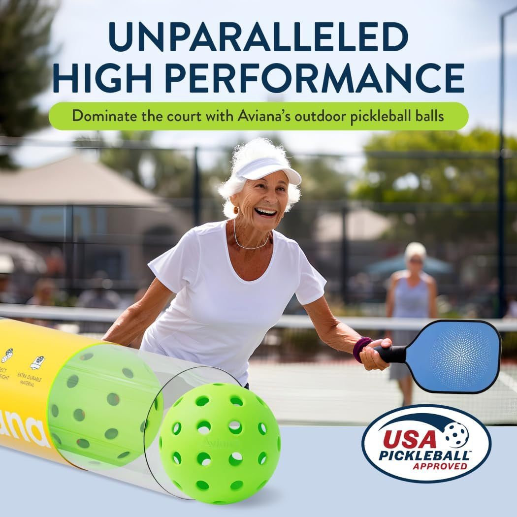 Aviana Outdoor Pickleball Balls - USAPA Approved for Tournament Play | Durable 40-Hole Design | Ideal for All Skill Levels | 6, 12 & 48 Packs