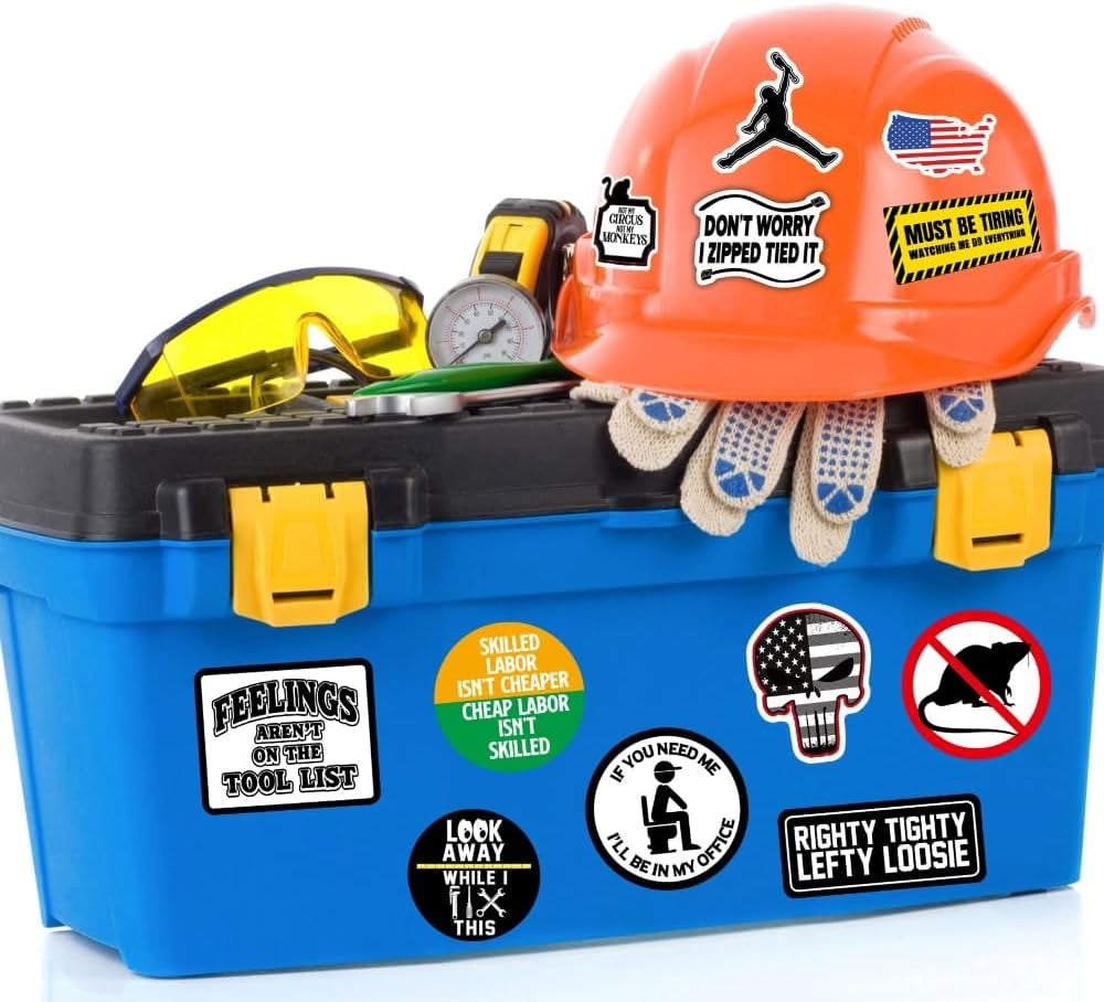 150 PCS Funny Hard Hat Stickers for Adults, Tool Box, Helmet, Blue Collar Stickers, Prank Meme Vinyl Waterproof Decal for Mechanics, Electricians, Union, Military, Construction