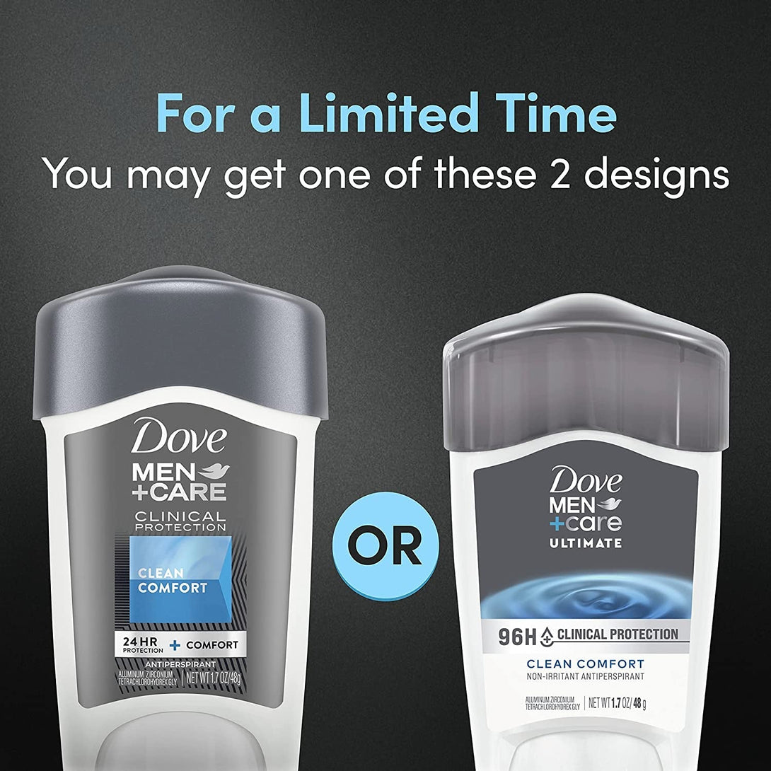 DOVE MEN + CARE Clinical Protection Antiperspirant Clean Comfort Stick for Men 96-Hour Sweat and Odor Protection Clinical Strength Antiperspirant with 1/4 Moisturizing Cream 1.7 Oz