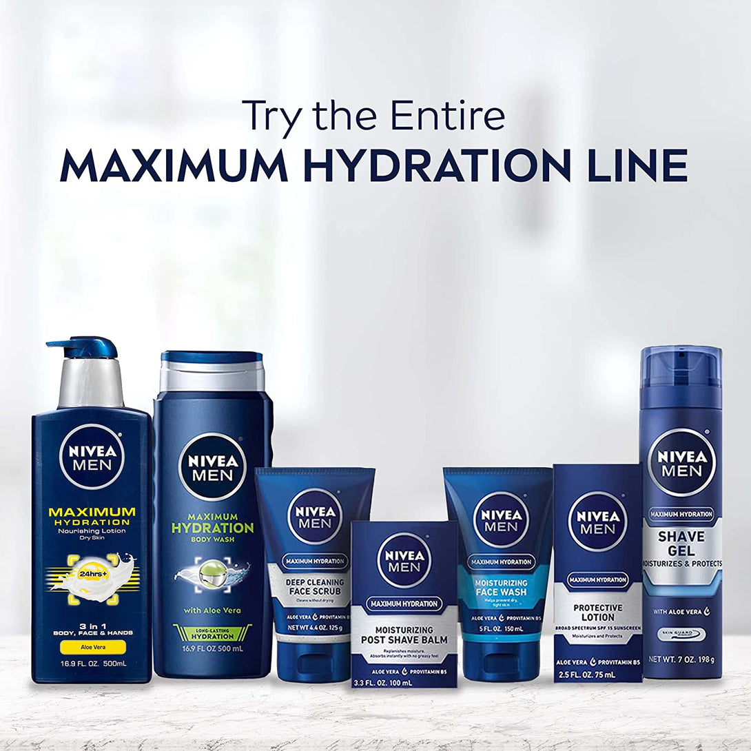 NIVEA MEN Maximum Hydration Body Wash with Aloe Vera, Long-Lasting Hydrating Body Wash for Men, 3 Pack of 16.9 Fl Oz Bottles