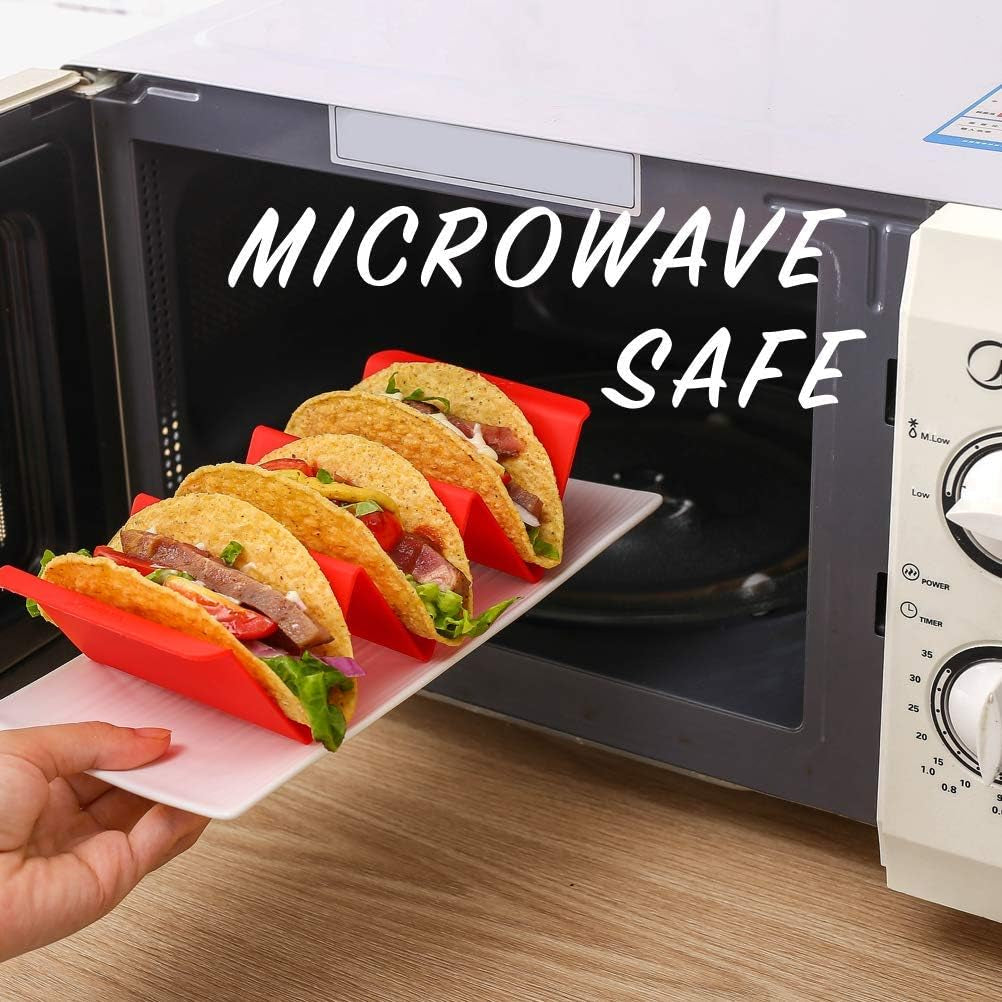 Aichoof Colorful Taco Holder Stands Set of 6 - Premium Large Tray Plates Holds up to 3 or 2 Tacos Each, PP Health Material Very Hard and Sturdy, Dishwasher & Microwave Safe