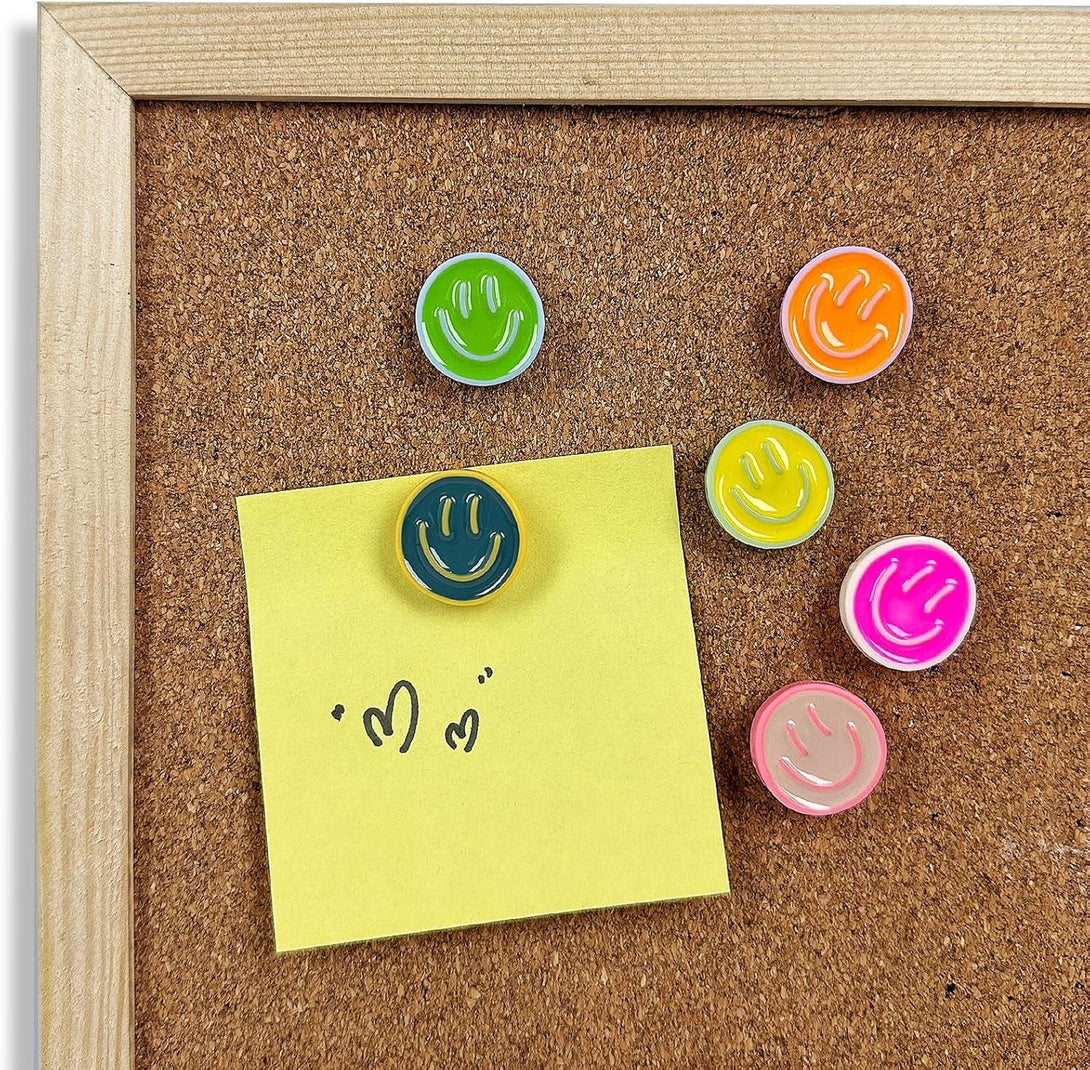 24 Smiley Face Decorative Push Pins, Cute Bulletin Board Push Pins, Thumbtacks for Cork Boards, Office Organization, or Home Décor (24-Colourful)