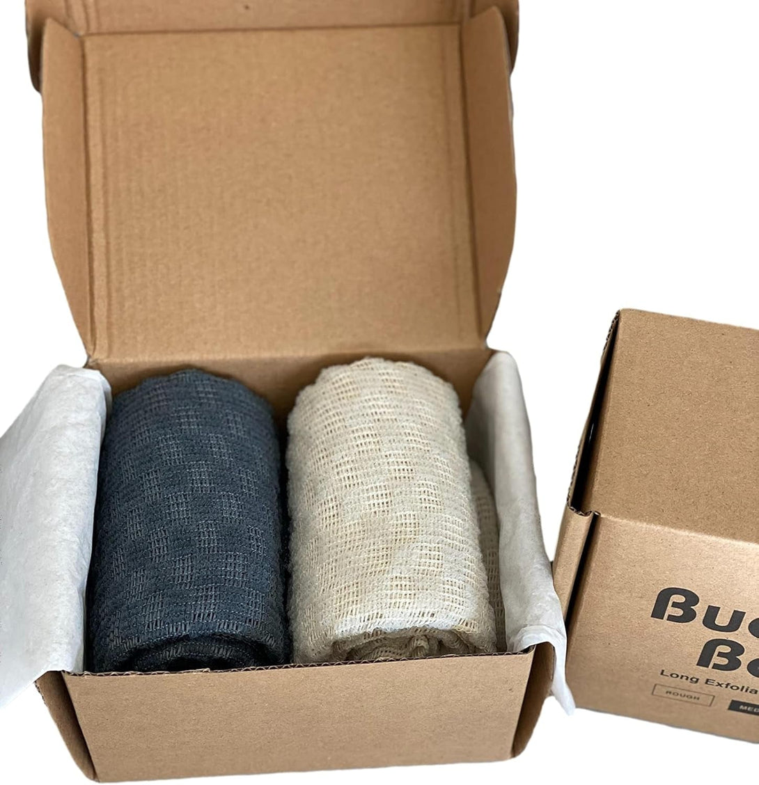 Extra Long Exfoliating Shower Towel Washcloth (Medium Exfoliate) - Dark Gray & Bone - (2 Pack)