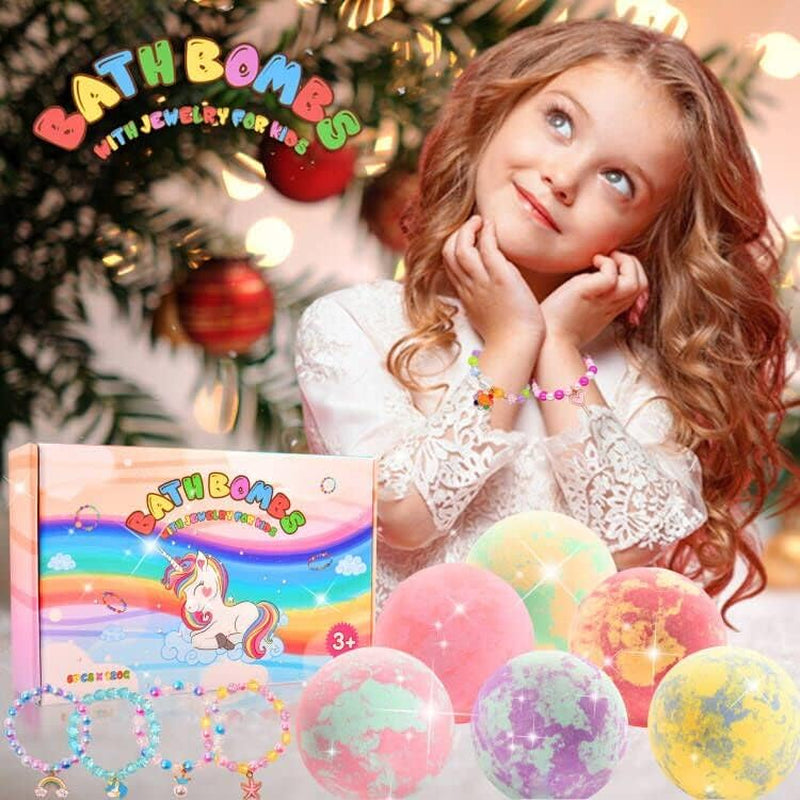 Unicorn Bath Bombs with Surprise inside for Kids Girls, Bath Bombs Surprise Birthday Gifts Unicorn Gifts for Kids Girls with Jewelry Toys Inside