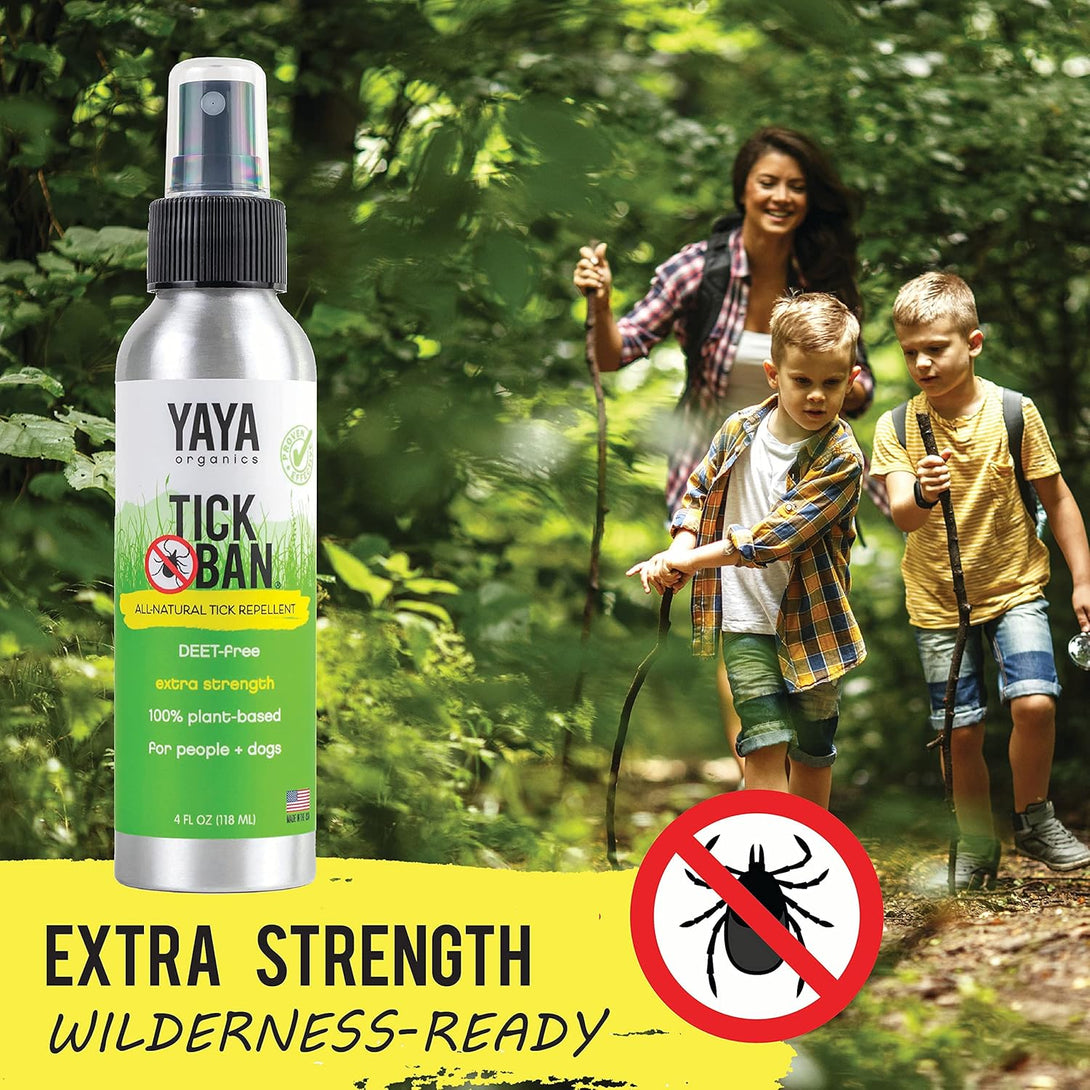 Yaya Organics Tick Ban | Extra Strength Tick Repellent Made with Essential Oils and All Natural, DEET Free Ingredients | Proven Effective, Safe for Adults, Kids and Dogs | 4 Ounce 2 Pack