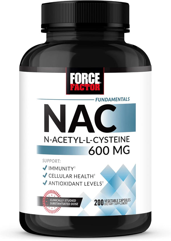 FORCE FACTOR NAC Supplement N-Acetyl Cysteine 600 Mg, Immune Support Supplement, 200 Vegetable Capsules