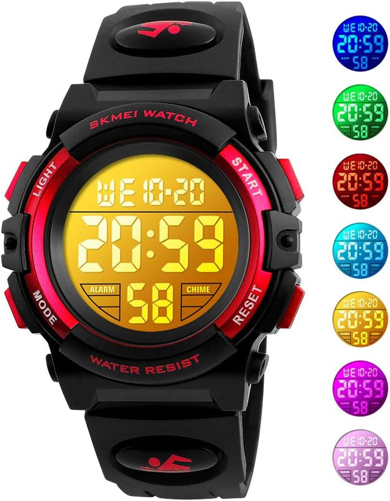 Cofuo Kids Digital Sports Watch for Boys Girls, Boy Waterproof Casual Electronic Analog Quartz 7 Colorful Led Watches with Alarm Stopwatch Silicone Band Luminous Wristatches