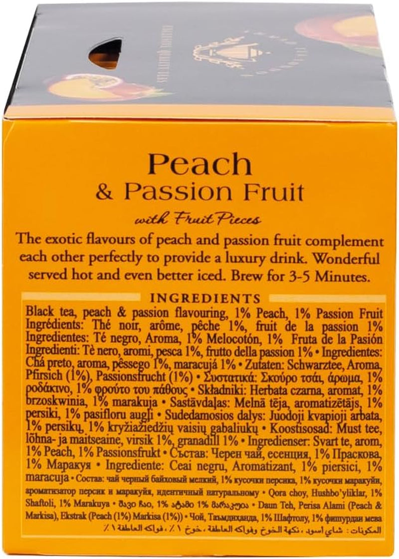 Ahmad Tea Black Tea, Peach and Passion Fruit Teabags, 20 Ct (Pack of 6) - Caffeinated and Sugar-Free