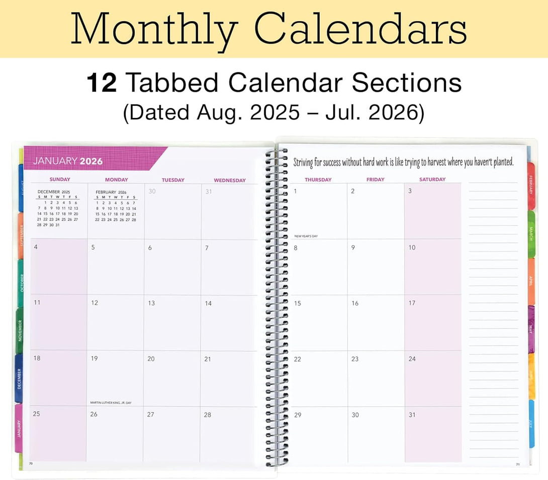Aug 2025-Jul 2026 Lite Teacher Lesson Planner Notebook 8.5X11 Daily Weekly Monthly Organizers - Includes 7 Periods, Dated Calendar, Page Tabs, Bookmark, and Planning Stickers (Tree Seasons)