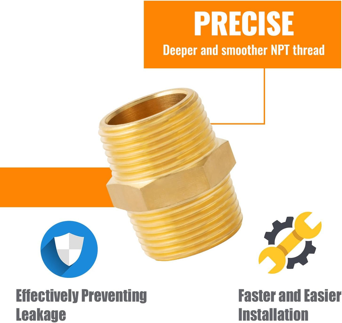 Brass Pipe Fittings, SUNGATOR Air Hose Fittings, Hex Nipple, Air Fittings 1/4" X 1/4" NPT Male Pipe(12-Pack)