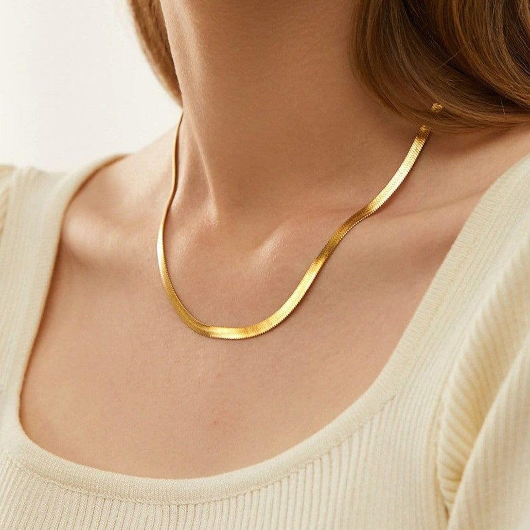 CHESKY Gold Necklace for Women-14K Plated Sterling Silver Snake Chain Necklace Dainty Simple Chunky Herringbone Necklace Choker Necklaces Jewelry for Women