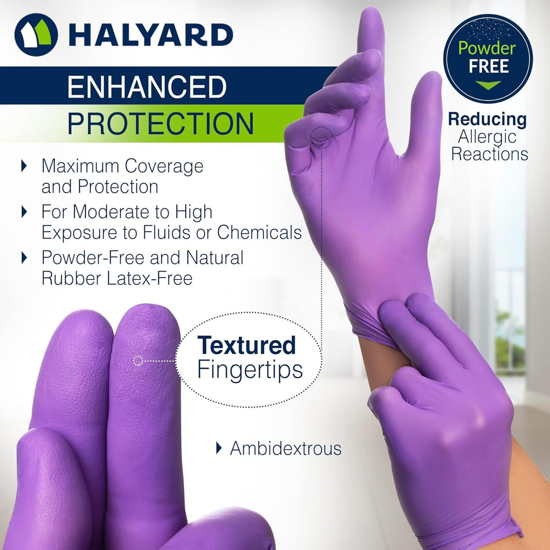 HALYARD PURPLE NITRILE Exam Gloves, Powder-Free, Non-Sterile, 5.9 Mil, 9.5", Purple, Medium, 55082 (Box of 100)