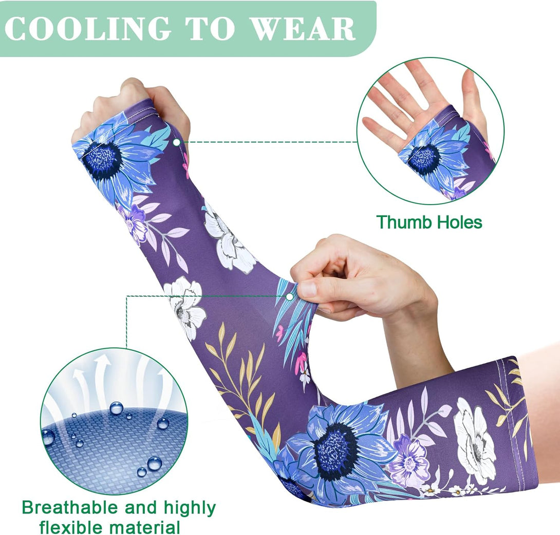 4 Pairs Gardening Sleeves Anti-Slip Arm Protection with Thumb Hole Sun Sleeve Cooling Arm Sleeves for Women Men Outdoor