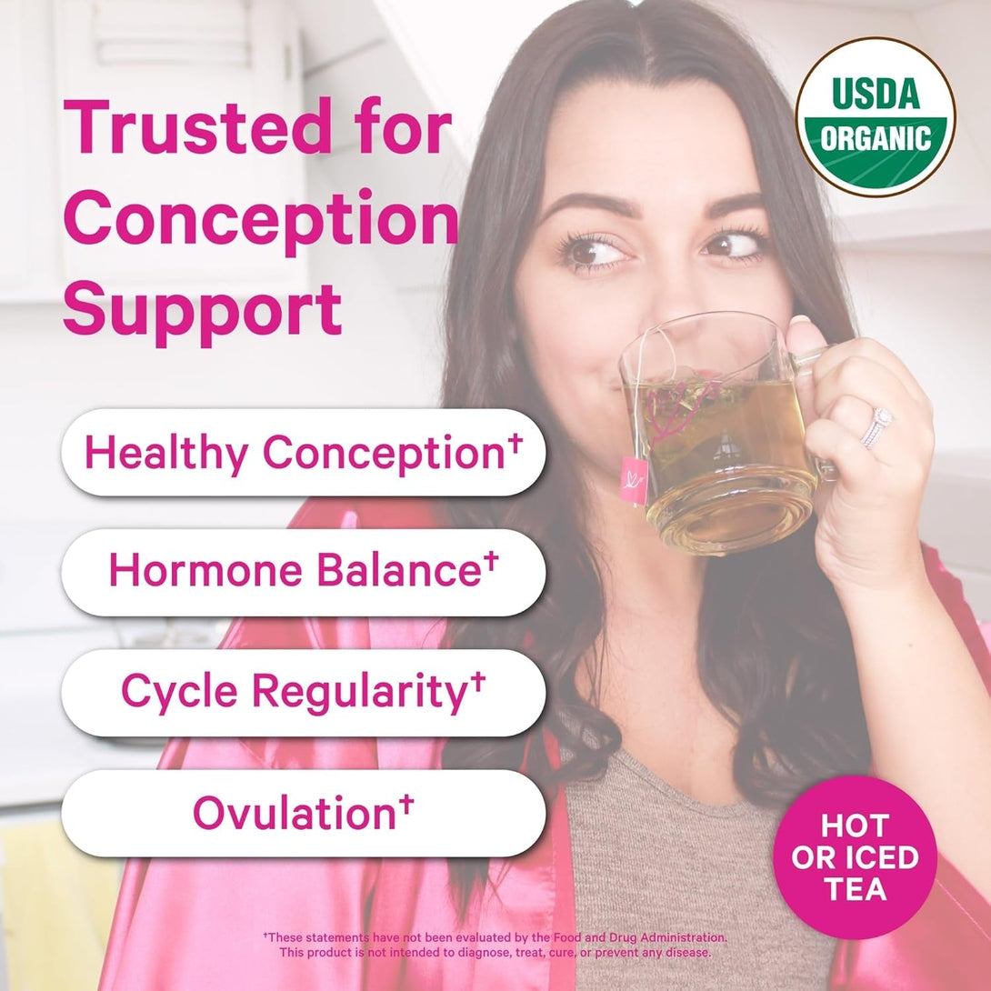 Pink Stork Organic Fertility Tea - Supports Conception for Her & Hormone Balance with Chaste Tree Berry (Vitex), Mint, and Red Raspberry Leaf - Hot or Iced - Caffeine Free - Sweet Mint, 15 Sachets