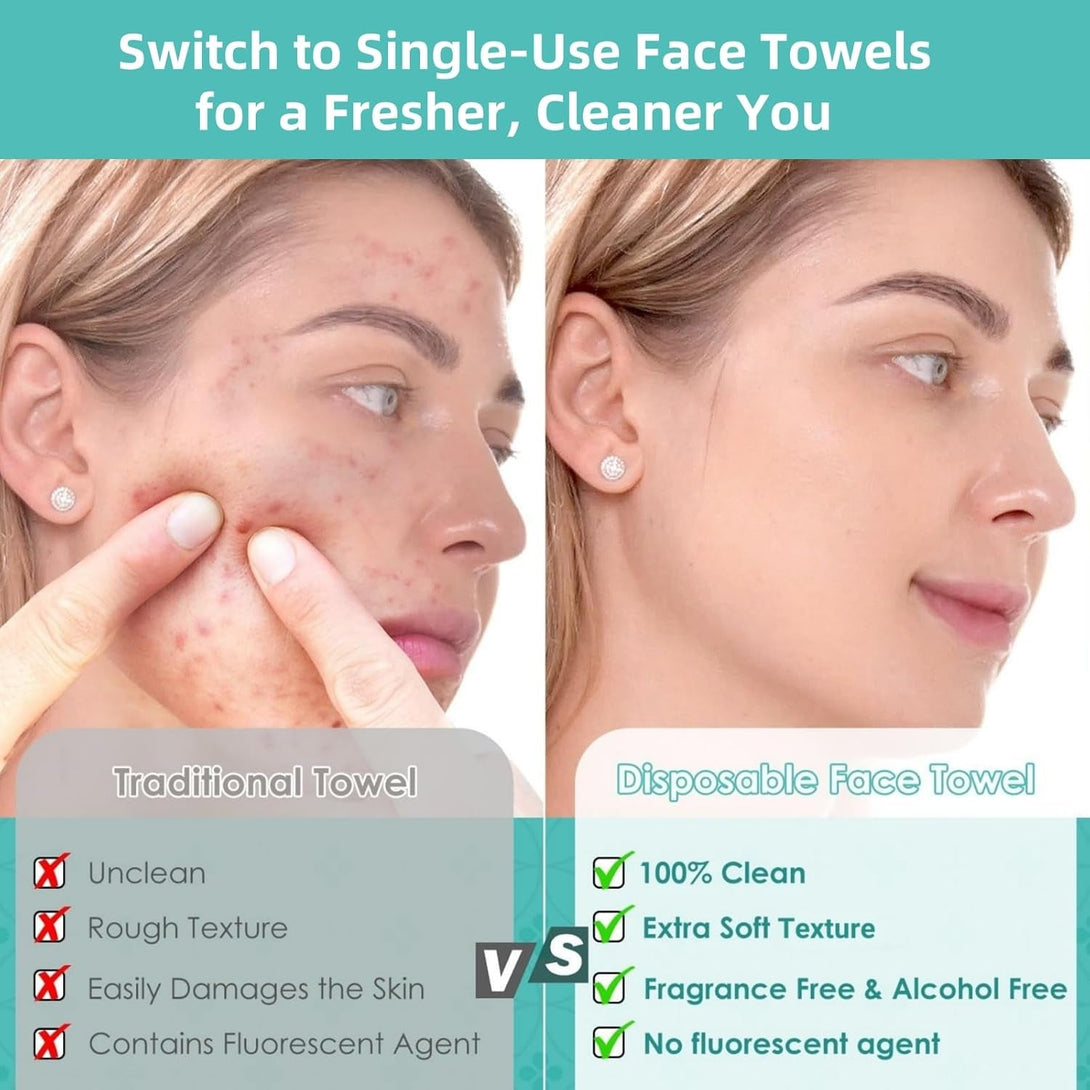Disposable Face Towels,Ultra Thick Face Towelettes XL, Lint-Free Facial Wipes for Makeup Removal & Gentle Skin Care,50 Count, 10"×12", Pearl-Textured,Eco-Friendly