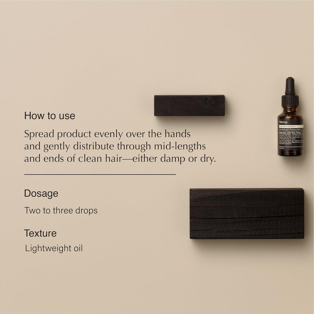 Aesop Shine Hair and Beard Oil | Moisture-Rich, Silicone-Free Oil for Full Beards and Hair | Softens Coarse Texture | No Greasy Buildup | Green Citrus Scent | 0.8 Oz / 25 Ml