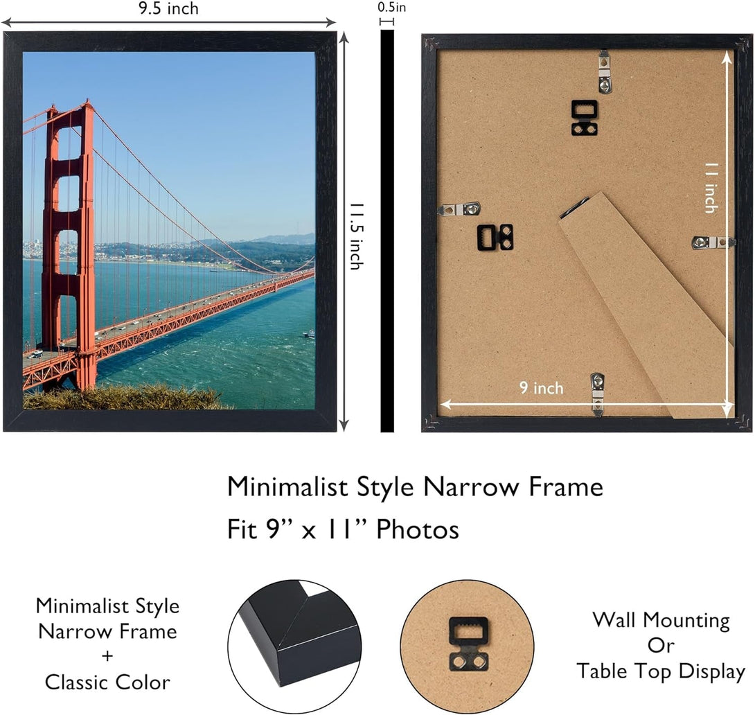 9X11 Inch Picture Frame Black for Wall Hanging or Tabletop, Poster Frame Wall Gallery Photo Frame with Shatter Resistant Plexiglas, Black