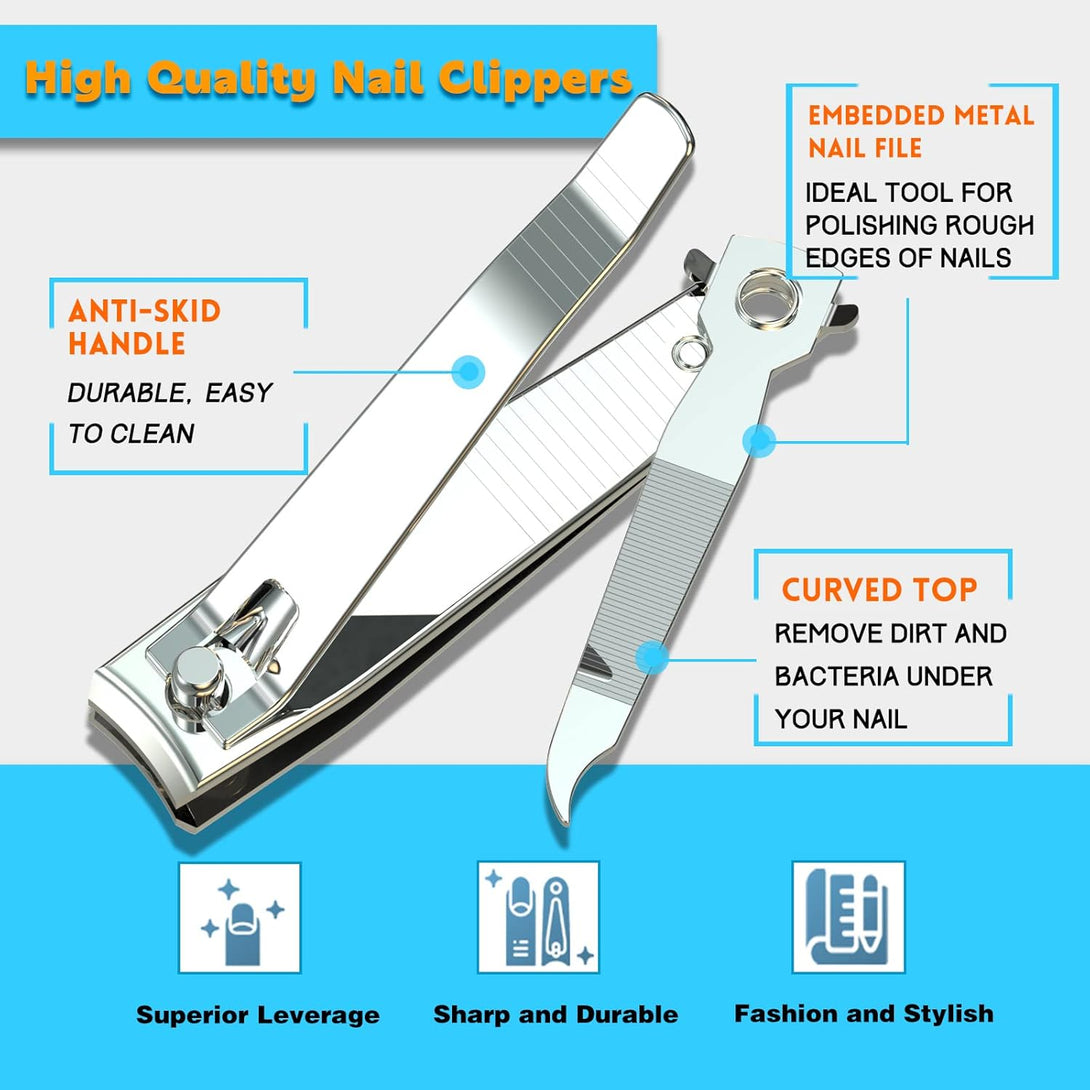 Nail Clipper Set,Premium Stainless Steel Fingernail and Toenail Clipper Cutters with Nail File, Sharp Effortless Nail Clippers Set for Men & Women(Silver)