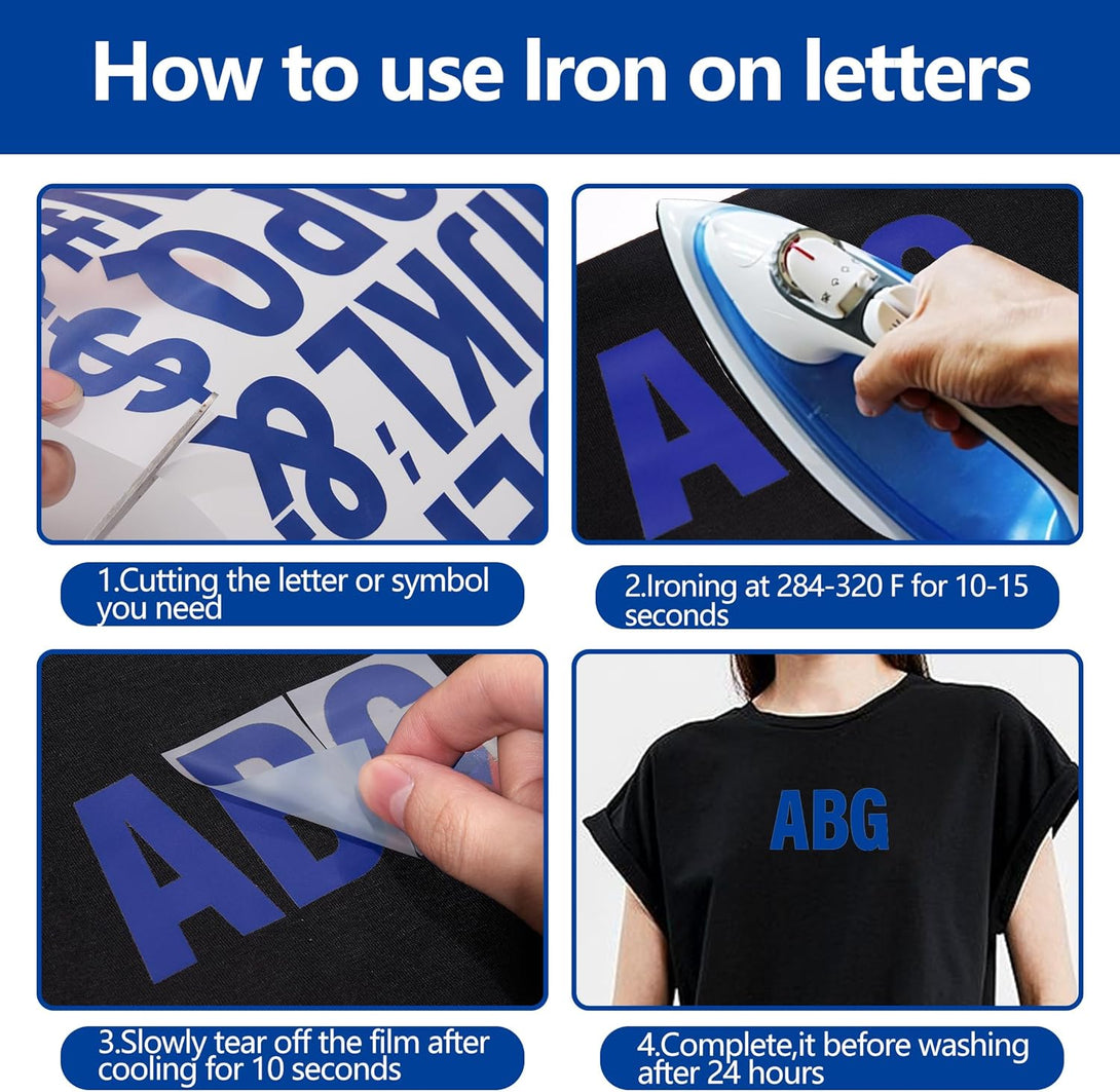 5 Sheets 220 Pieces Iron on Letters for Clothing, 2 Inch Heat Transfer Letter Patches, Blue Iron on Vinyl Alphabet Letters with A-Z for Backpack，Jerseys，Fabric T-Shirts Printing DIY Craft