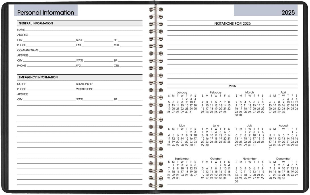 AT-A-GLANCE 2025 Planner, Weekly, 7" X 8-3/4", Medium, Block-Style, Dayminder, Black (G5350025)