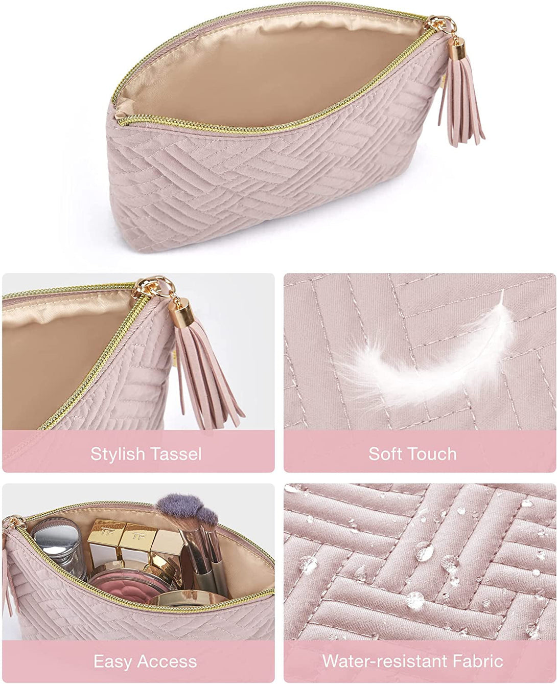 BAGSMART Small Cosmetic Bag, Elegant Roomy Makeup Bags,Lipstick Pouch,Zipper Pouch,Great Gifts for Women,Travel Waterproof Toiletry Bag Accessories Organizer Gifts (Pink-1 Pcs)