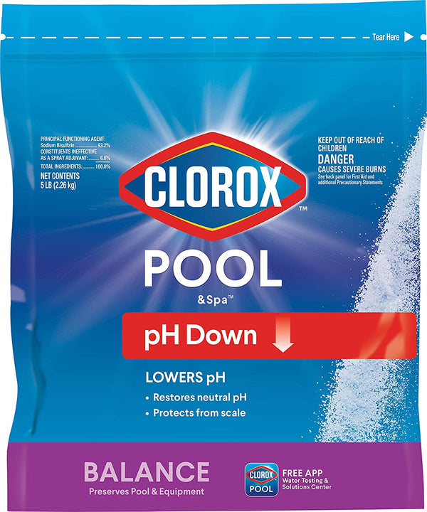 Clorox® Pool&Spa™ Swimming Pool Ph Down, Lowers Ph, Protects against Eye and Skin Irritation, 5LB (Pack of 1)