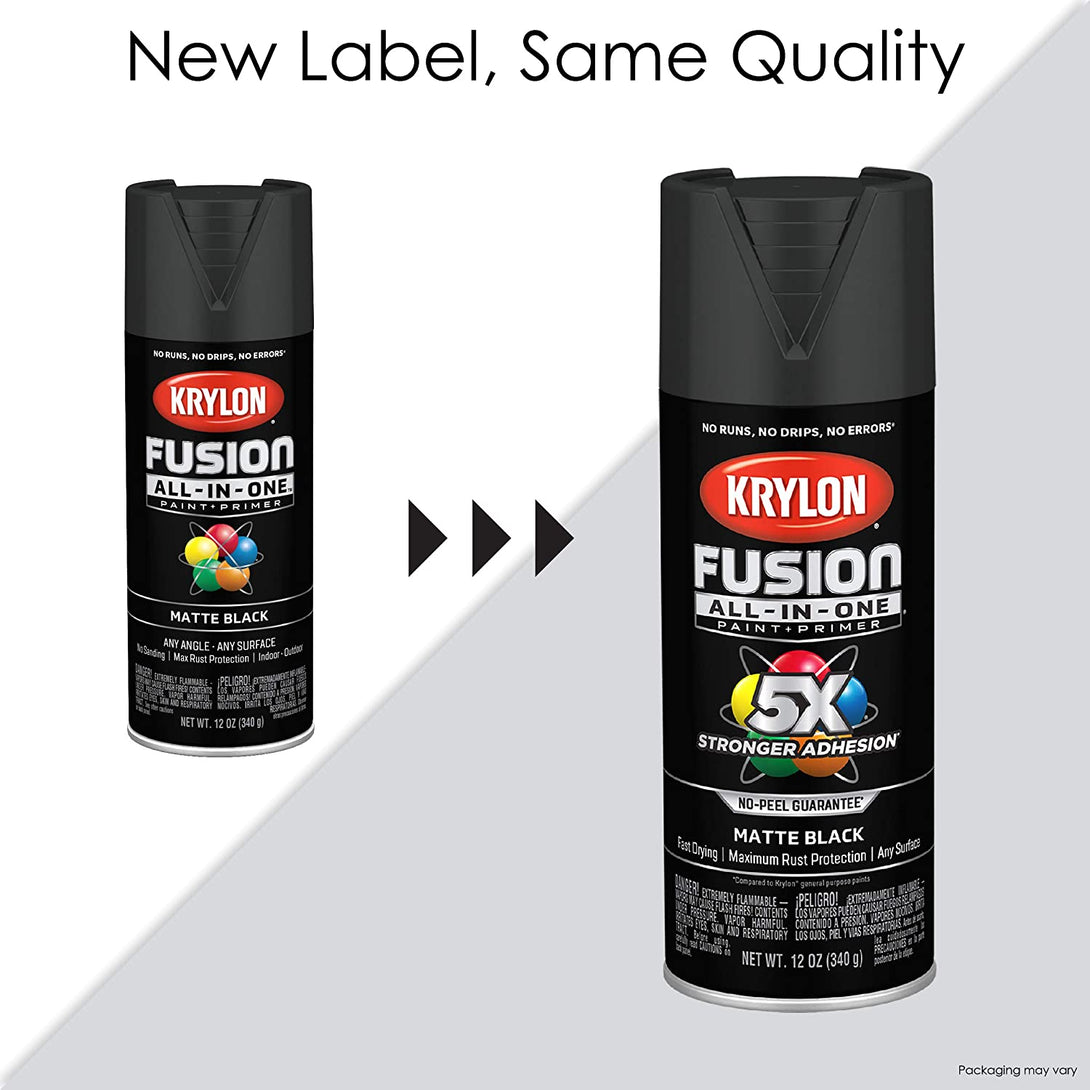 12 Oz Krylon K02702007 Black Fusion All-In-One Paint & Primer Spray Paint, Gloss