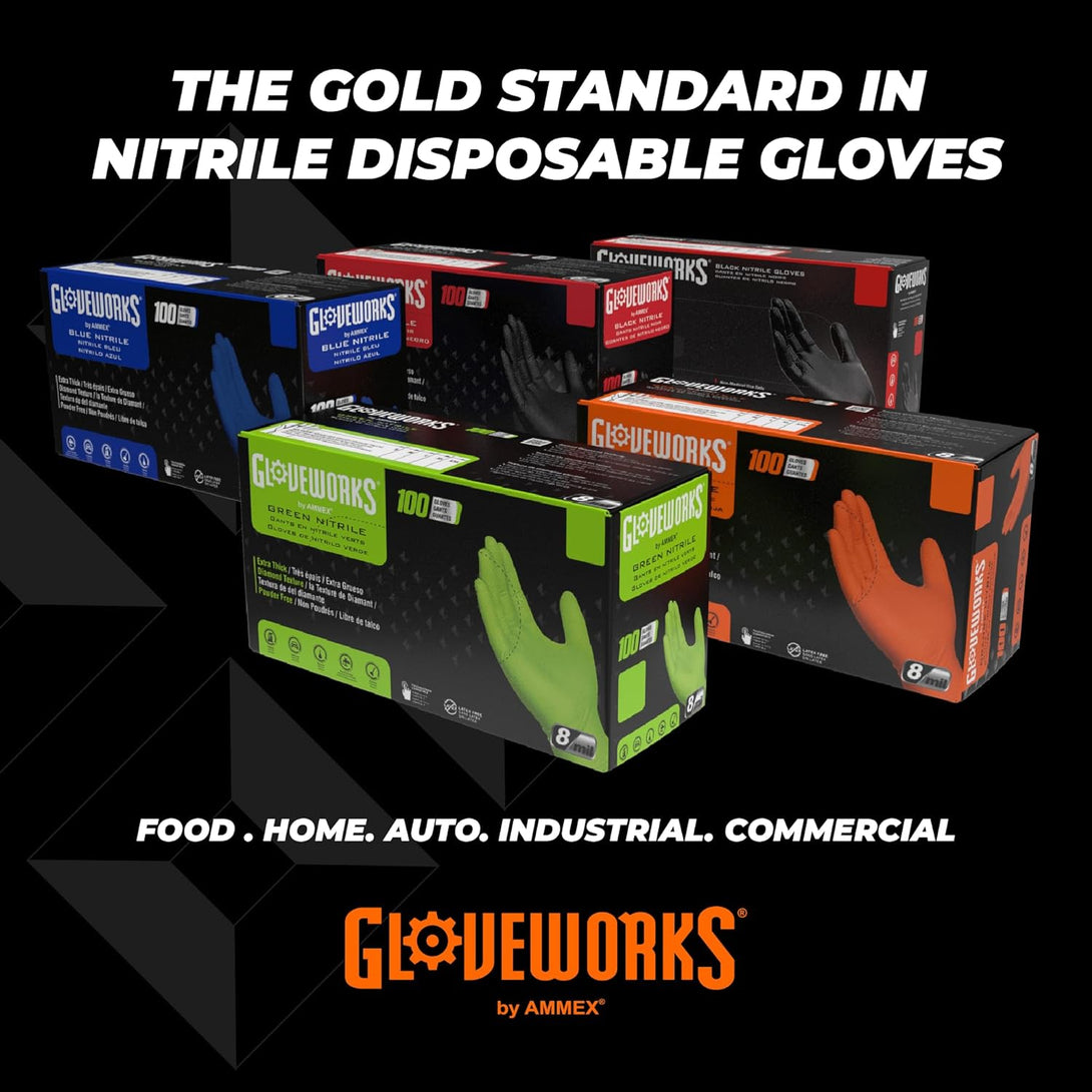 GLOVEWORKS HD Orange Nitrile Gloves, 8 Mil Nitrile Disposable Gloves with Raised Diamond Texture, Mechanic Gloves Disposable