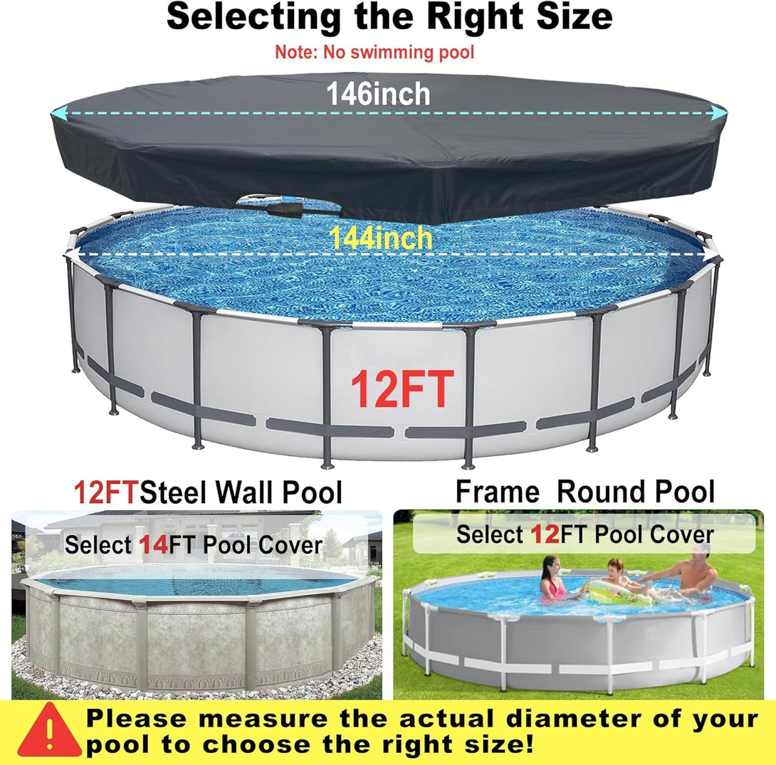 12 Ft Pool Cover, with Automatic Drain round Pool Cover, One-Piece Quick Installation and Removal above Ground Pool Cover, Preventing Waterlogging, UV Protected Solar Swimming Pool Cover