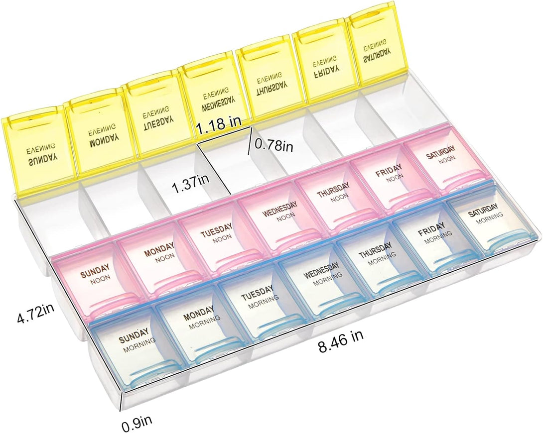 Weekly Pill Organizer 3 Times a Day 7 Day Pill Box Holder Large Daily Medicine Organizer Travel Pill Case Pill Container (7 Day 3 Times)