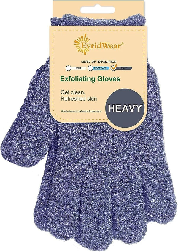 Evridwear Exfoliating Dual Texture Bath Gloves for Shower, Spa, Massage and Body Scrubs, Dead Skin Cell Remover, Gloves with Hanging Loop (1 Pair Heavy Glove)