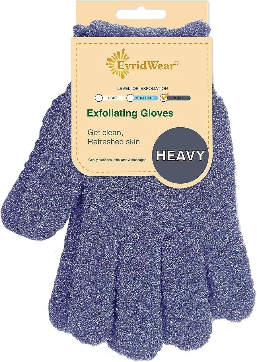Evridwear Exfoliating Dual Texture Bath Gloves for Shower, Spa, Massage and Body Scrubs, Dead Skin Cell Remover, Gloves with Hanging Loop (1 Pair Heavy Glove)