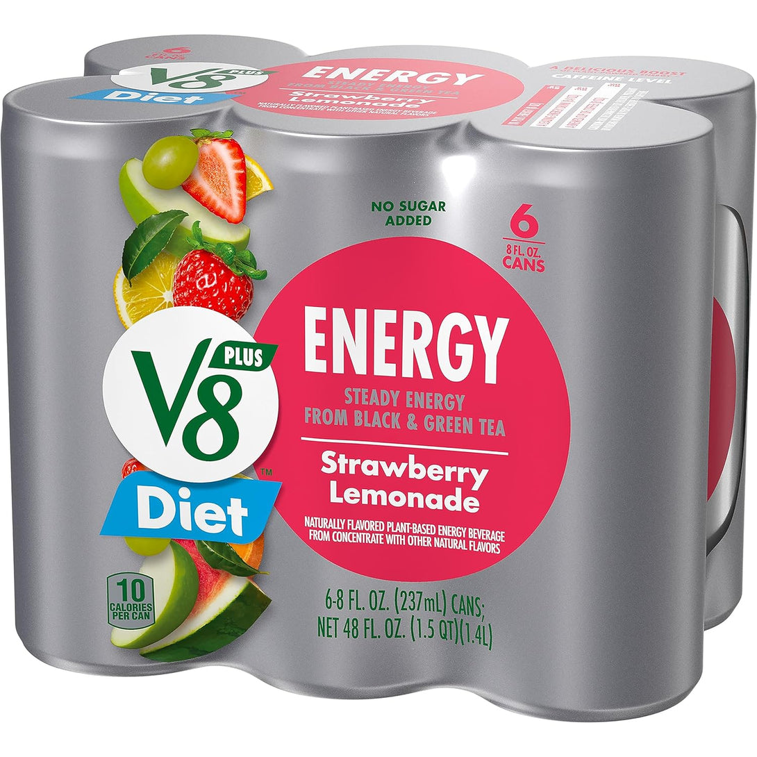 V8 +Energy Diet Strawberry Lemonade Juice Energy Drink, 8 Fl Oz Can (6 Pack)