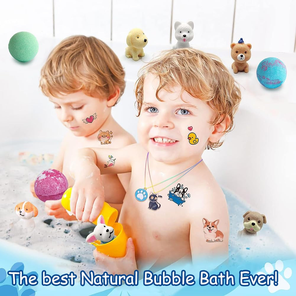 Bath Bombs for Kids with Surprise inside for Girls Boys Toddlers, 20 Pack Organic Kids Bath Bombs with Puppy Dolls Inside, Kids Safe Handmade Bubble Bath Fizzies, Ideal Birthday Christmas Gift Set