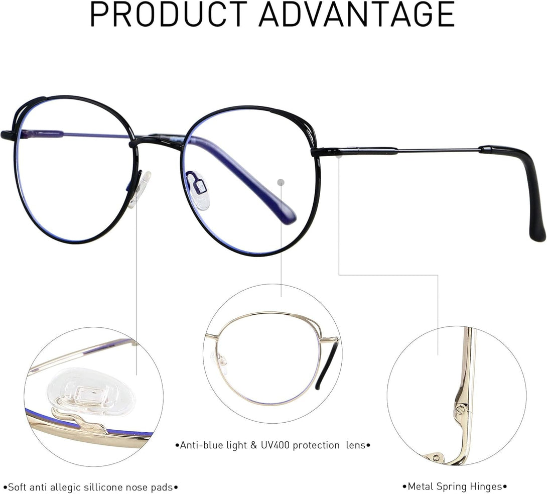 ANDWOOD Blue Light Blocking Glasses Women Cat Eye Computer Eyeglasses Metal Frame Hipster 2 Pack