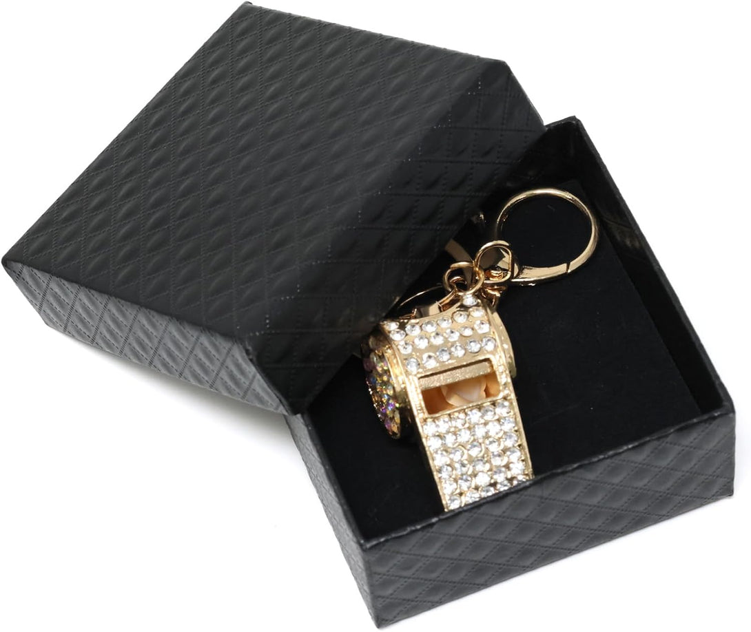 Honbay 1PCS Rhinestone Whistle Keychain Mini Shining Whistle Keyring Bling Car Charm Decoration in a Box for Bag Purse Wallet Handbags Backpack