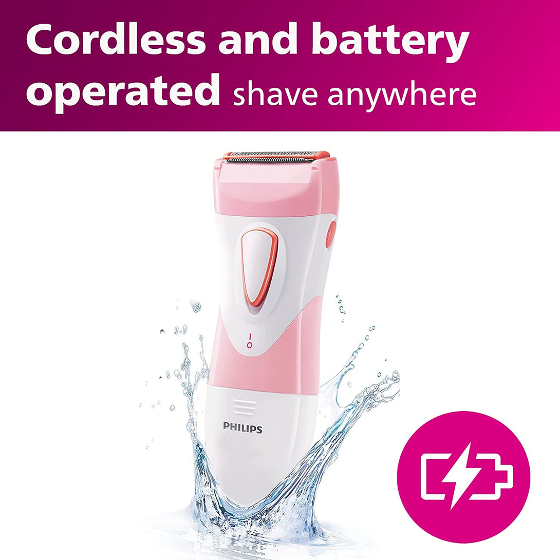 Philips Beauty Satinshave Essential Women'S Wet & Dry Electric Shaver for Legs, Cordless, Pink and White, HP6306/50