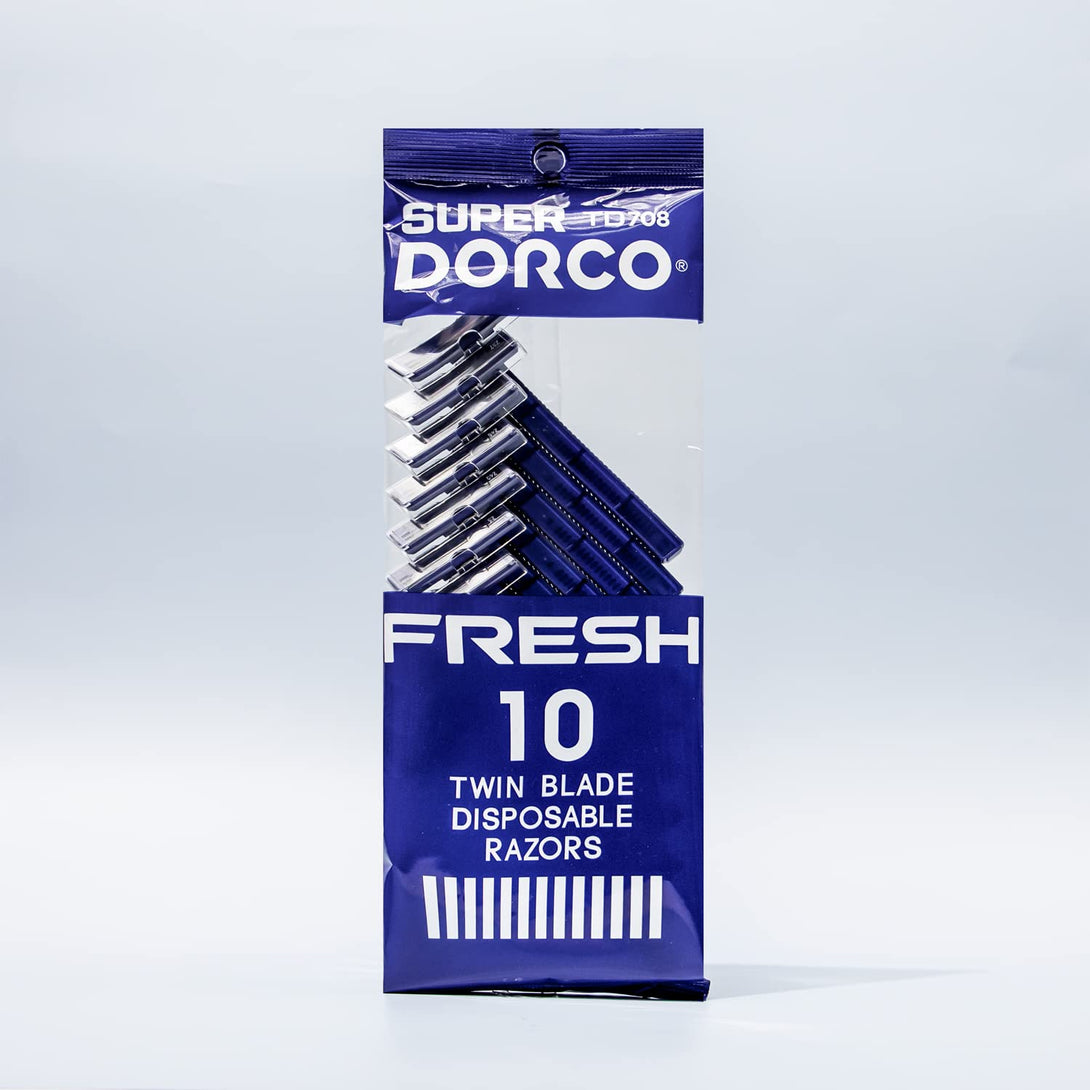 Dorco Fresh Twin Blade Disposable Razors (6 Pack) – Smooth & Comfortable Shave for Men and Women | Non-Slip Handle, Pivoting Head, Lubricating Strip | Ideal for Sensitive Skin & Travel