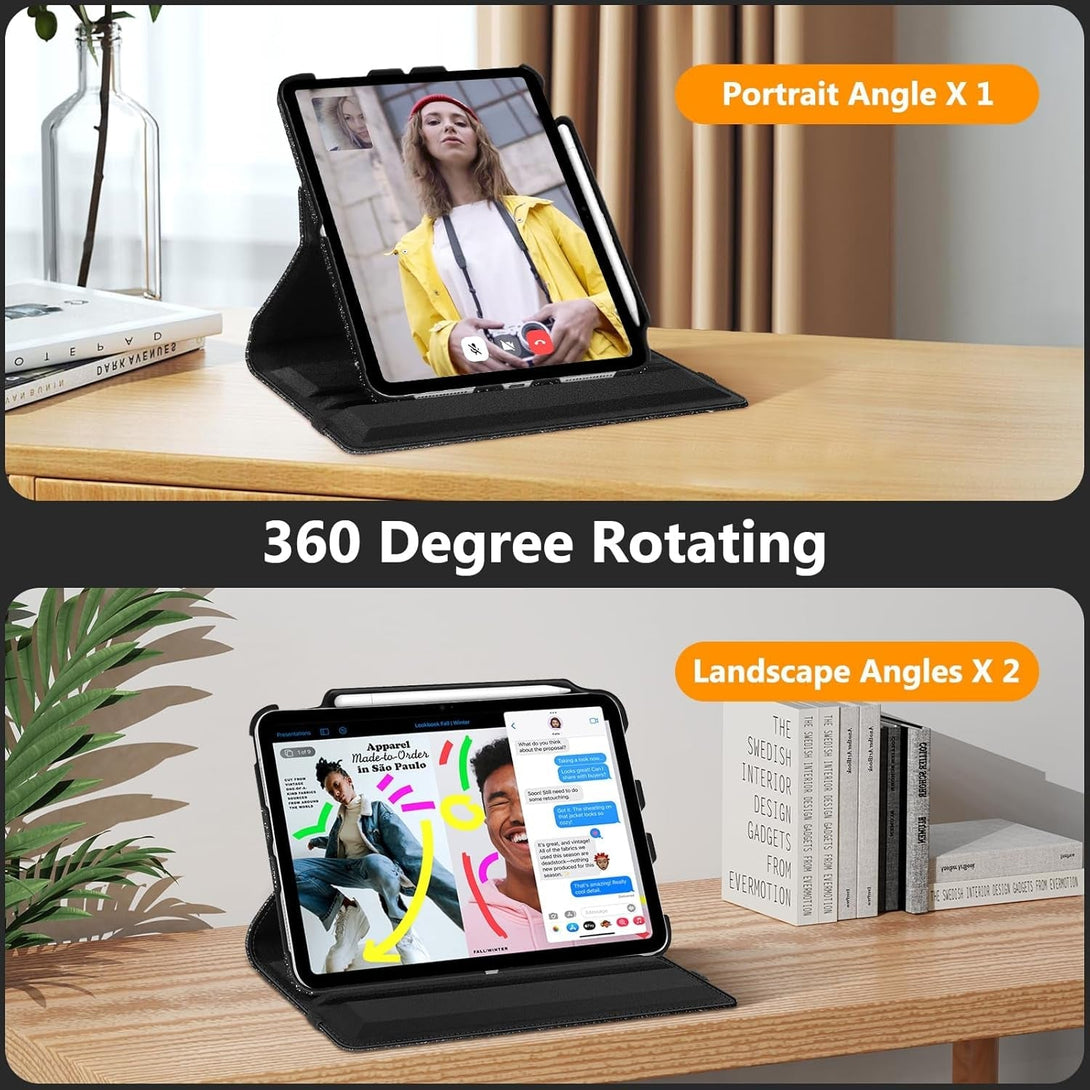 Fintie Rotating Case for Ipad (A16) 11Th Generation 11 Inch (2025), Ipad 10Th Generation 10.9 Inch (2022) - [Built-In Pencil Holder] 360 Degree Rotating Protective Stand Cover, Glittering Black