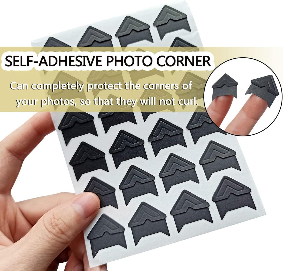 12 Sheets 288 Count Self-Adhesive Photo Corners Stickers, Acid Free Photo Mounting Corners for Scrapbooks, Memory Books, DIY Picture Album, Journal (Black)