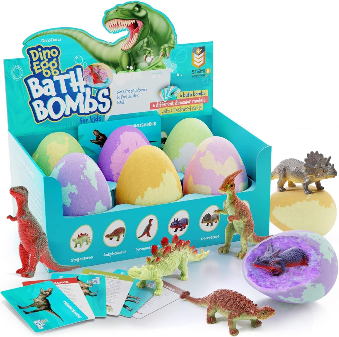 Dino Egg Bath Bombs for Kids - Kid Baths Bomb with Surprise inside - Dinosaur Toys Gift for Boys and Girls Ages 6 7 8 Years Old Gifts - Fun Educational Toy Fizzy - Basket Stuffers