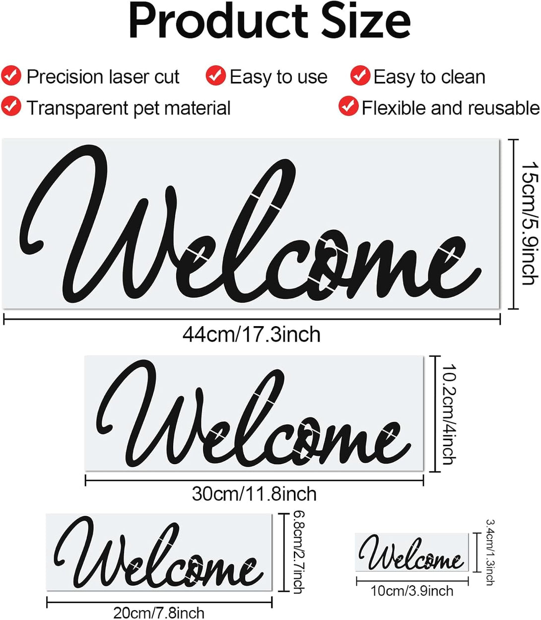 4 Pieces Welcome Stencils Welcome Stencils Templates Reusable Plastic Welcome Templates Stencil Set for Painting on Wood Wall Fabric Rock Chalkboard Sign Art Craft Stencils