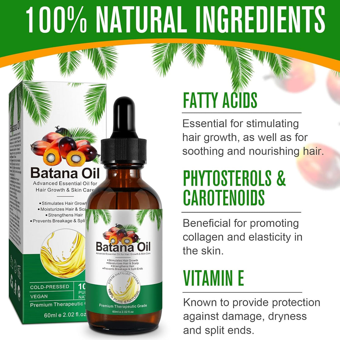 Batana Hair Growth Oil,100% Pure Natural Organic Cold Press Batana Hair Oil for Hair Split Ends, Enhances Hair & Skin Radiance Nourishment