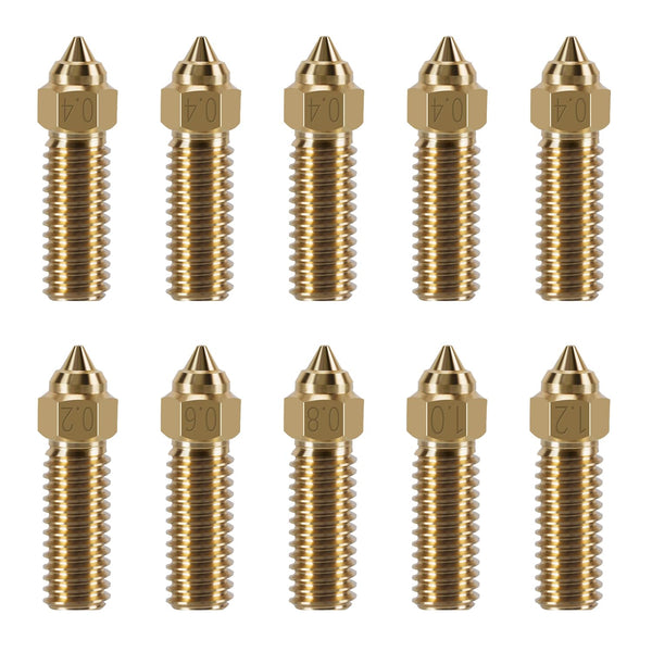 10PCS 3D Printer Extruder Nozzles Kit for K1/K1 Max/Ender 3 V3 KE, Packed High Temperature and Wear Resistance 5PCS 0.4Mm, 1PC 0.2Mm, 1PC 0.6Mm, 1PC 0.8Mm, 1PC 1.0Mm and 1PC 1.2Mm Brass Nozzles