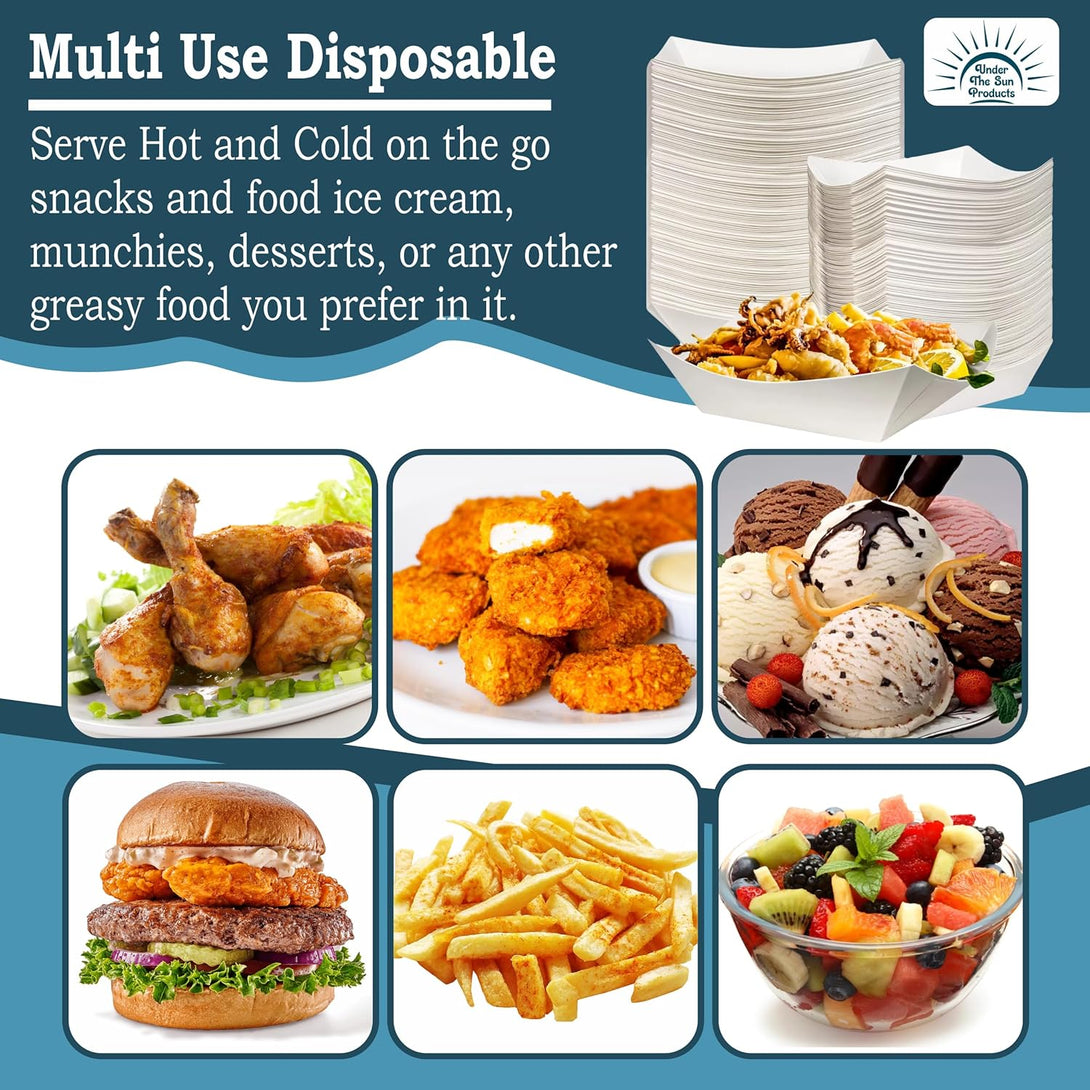 2Lb White Paper Food Trays -4.5" X 2.75" -Pack of 100Ct